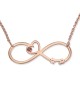 Gold Plated English / Hebrew Infinity Name Necklace with Heart and Bir