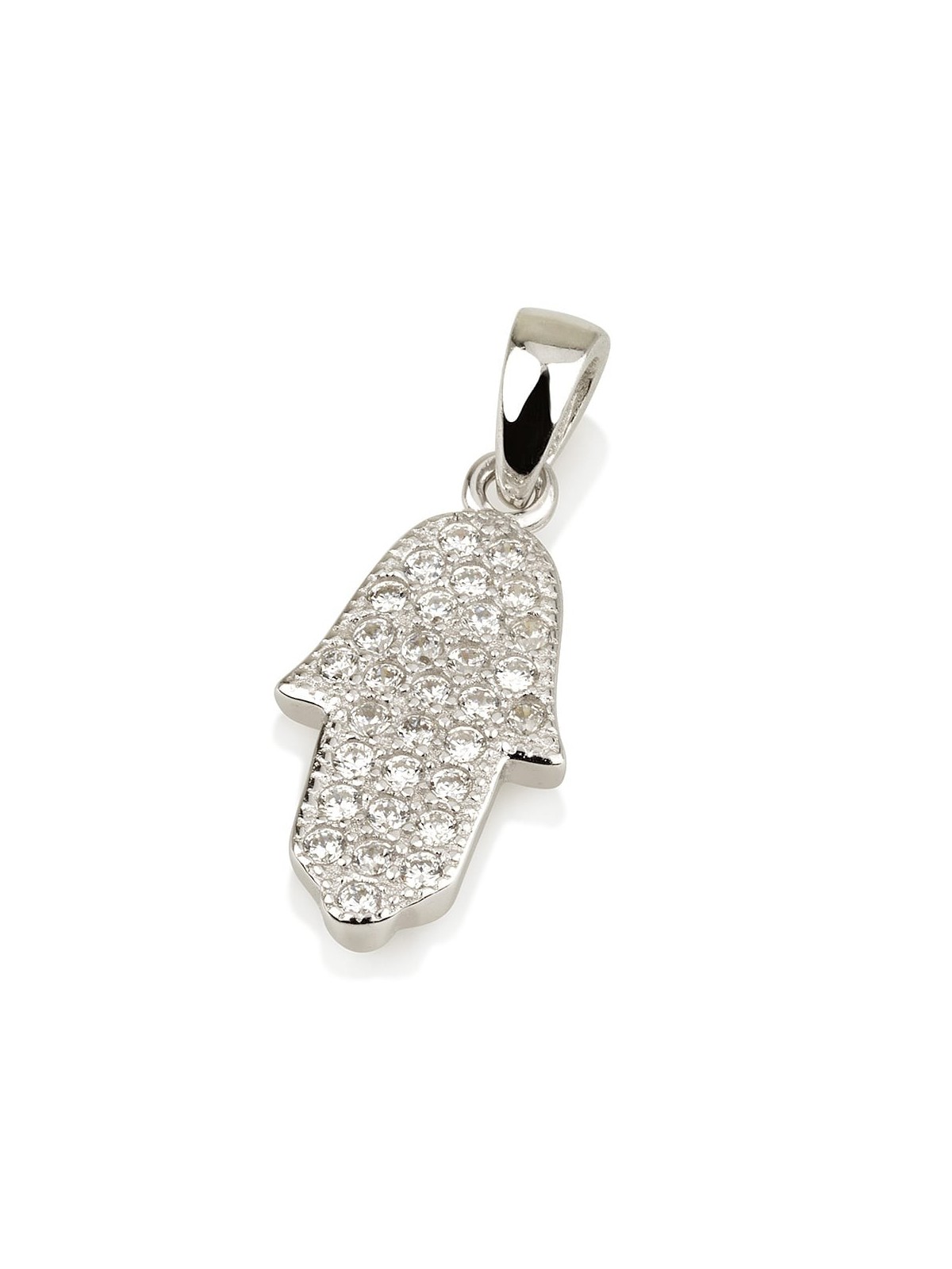 Sterling Silver Hamsa Pendant Necklace With Zirconia Accent