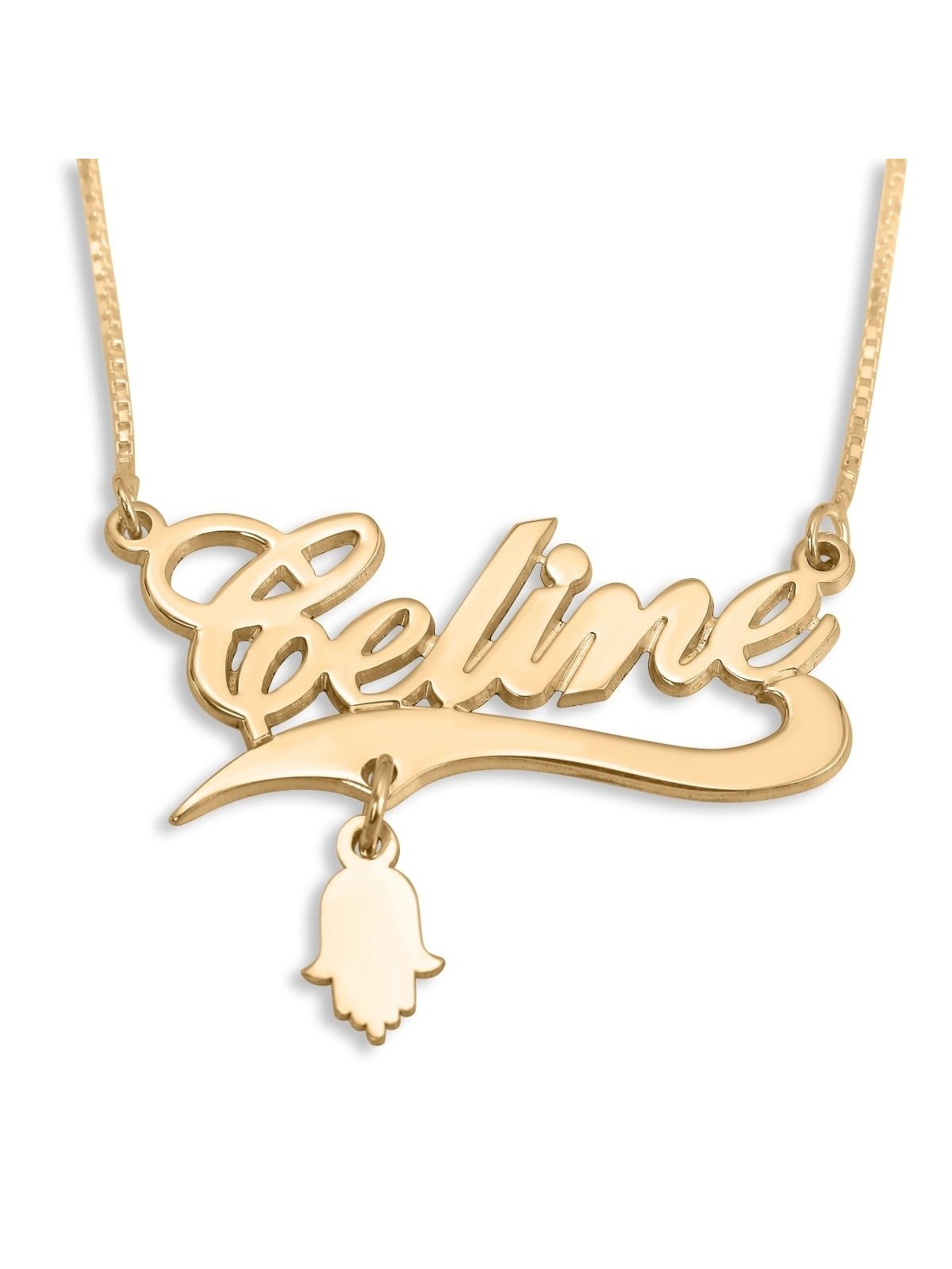 24K Gold-Plated Customizable Name Necklace with Hamsa Charm