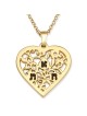 Gold Plated Engraved Pomegranate Heart Necklace for Mom (Hebrew / Engl