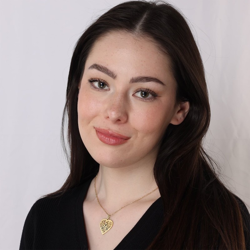 Gold Plated Engraved Pomegranate Heart Necklace for Mom (Hebrew / Engl