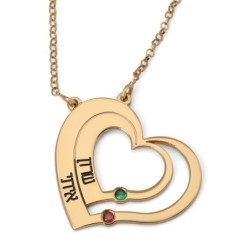 Gold Plated Up to Two Kids' Names Mom Double Heart Necklace with Birth