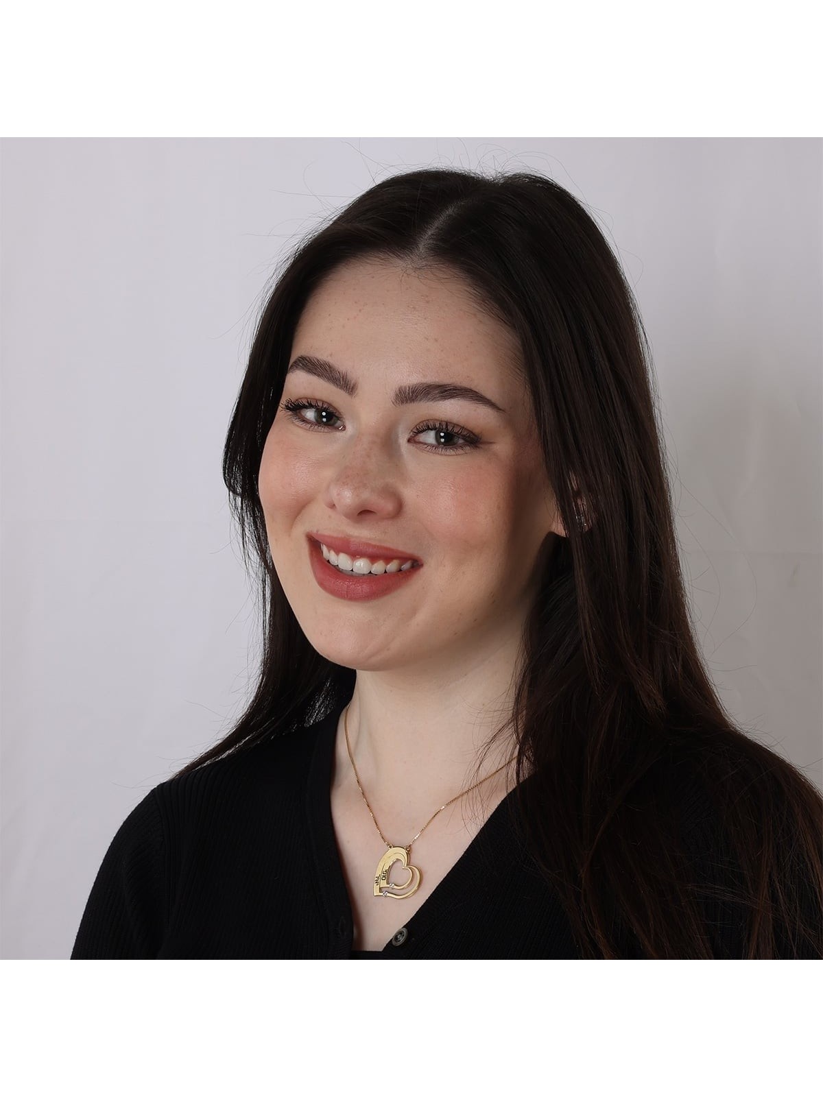 Gold Plated Up to Two Kids' Names Mom Double Heart Necklace with Birth