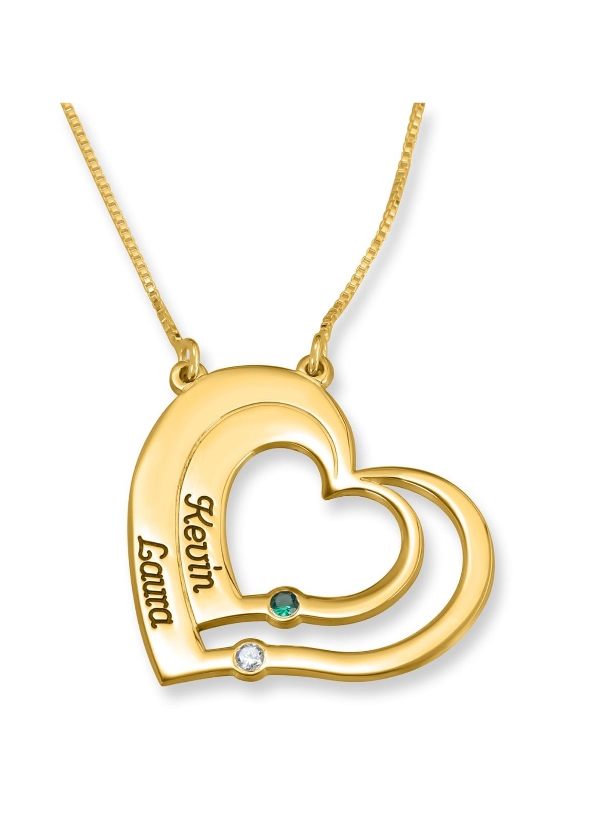 Gold Plated Up to Two Kids' Names Mom Double Heart Necklace with Birth