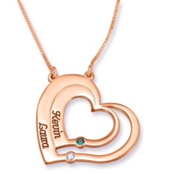 Gold Plated Up to Two Kids' Names Mom Double Heart Necklace with Birth