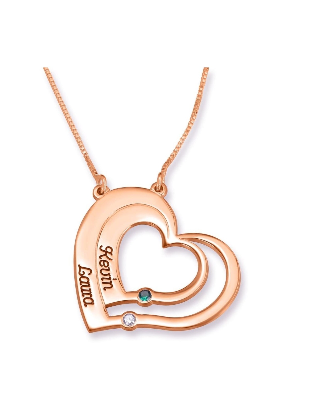 Gold Plated Up to Two Kids' Names Mom Double Heart Necklace with Birth
