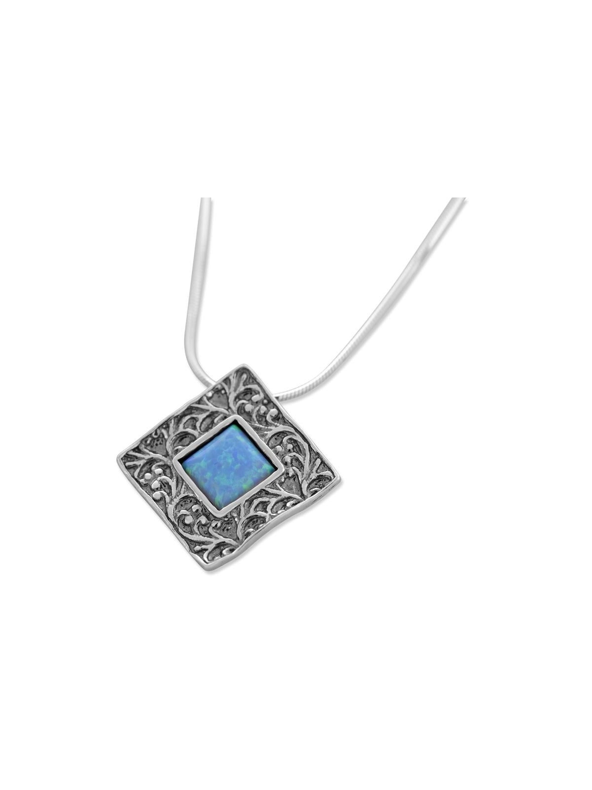 Sterling Silver Square Framed Opal Necklace