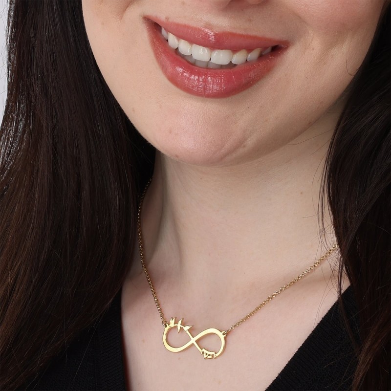 Collier Prénom Infini Hébreu/Anglais Plaqué Or Double Épaisseur -