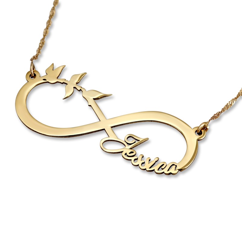 Collier Prénom Infini Hébreu/Anglais Plaqué Or Double Épaisseur -