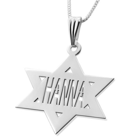 Star of David Necklace with Name in English - Silver or Gold Plated