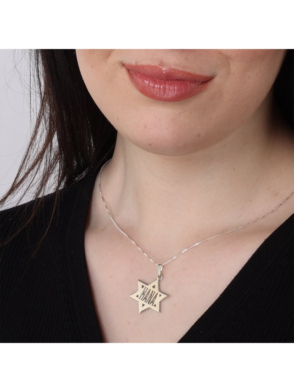 Collier Étoile de David avec Nom en Anglais - Plaqué Argent ou Or