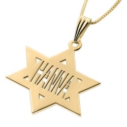 Star of David Necklace with Name in English - Silver or Gold Plated