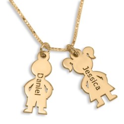 Gold Plated English / Hebrew Kids' Names Mother Necklace