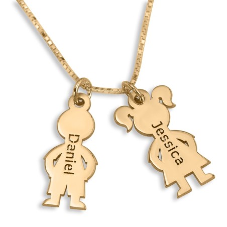 Gold Plated English / Hebrew Kids' Names Mother Necklace
