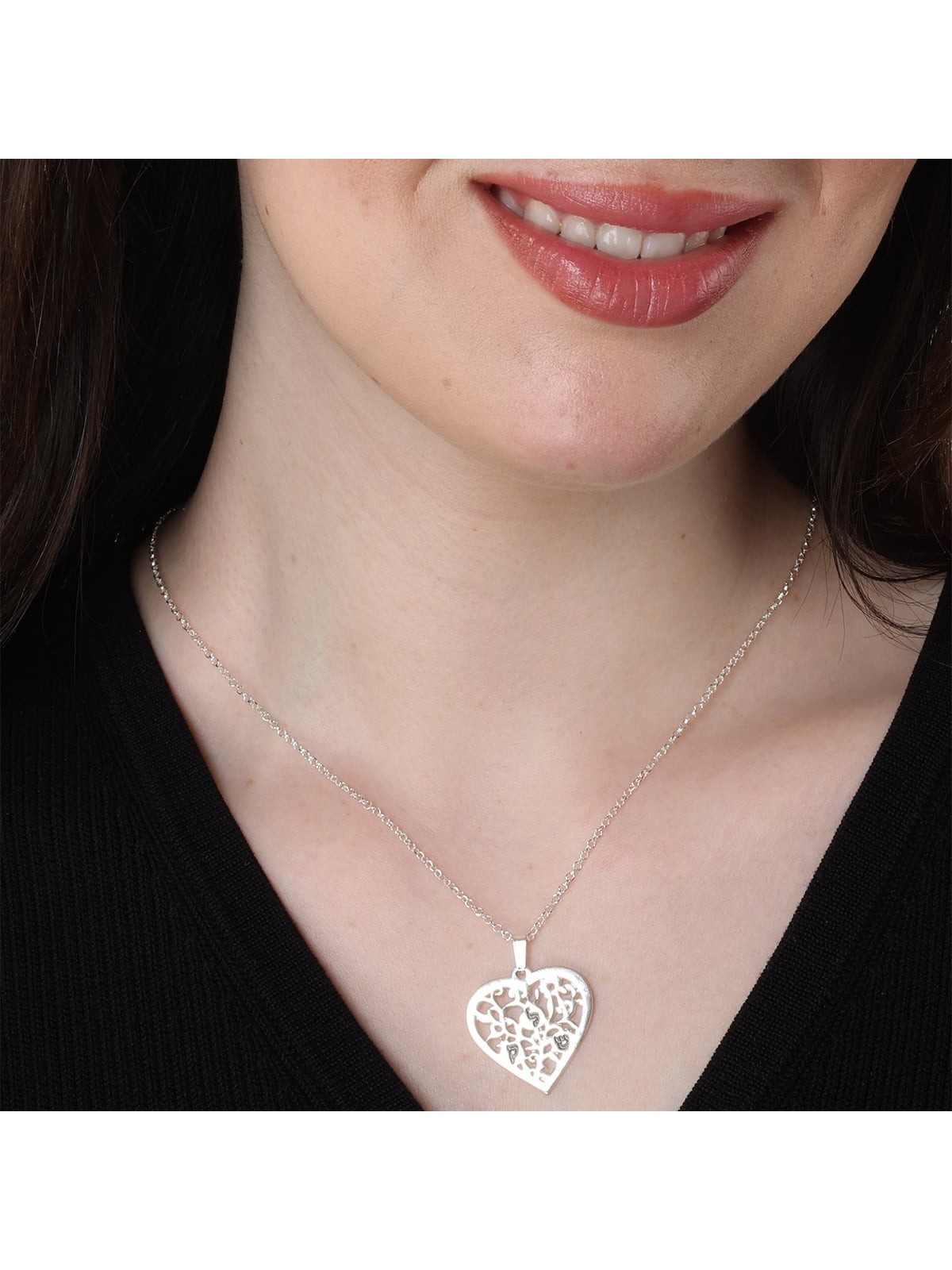 Silver Engraved Pomegranate Heart Necklace for Mom (Hebrew / English)