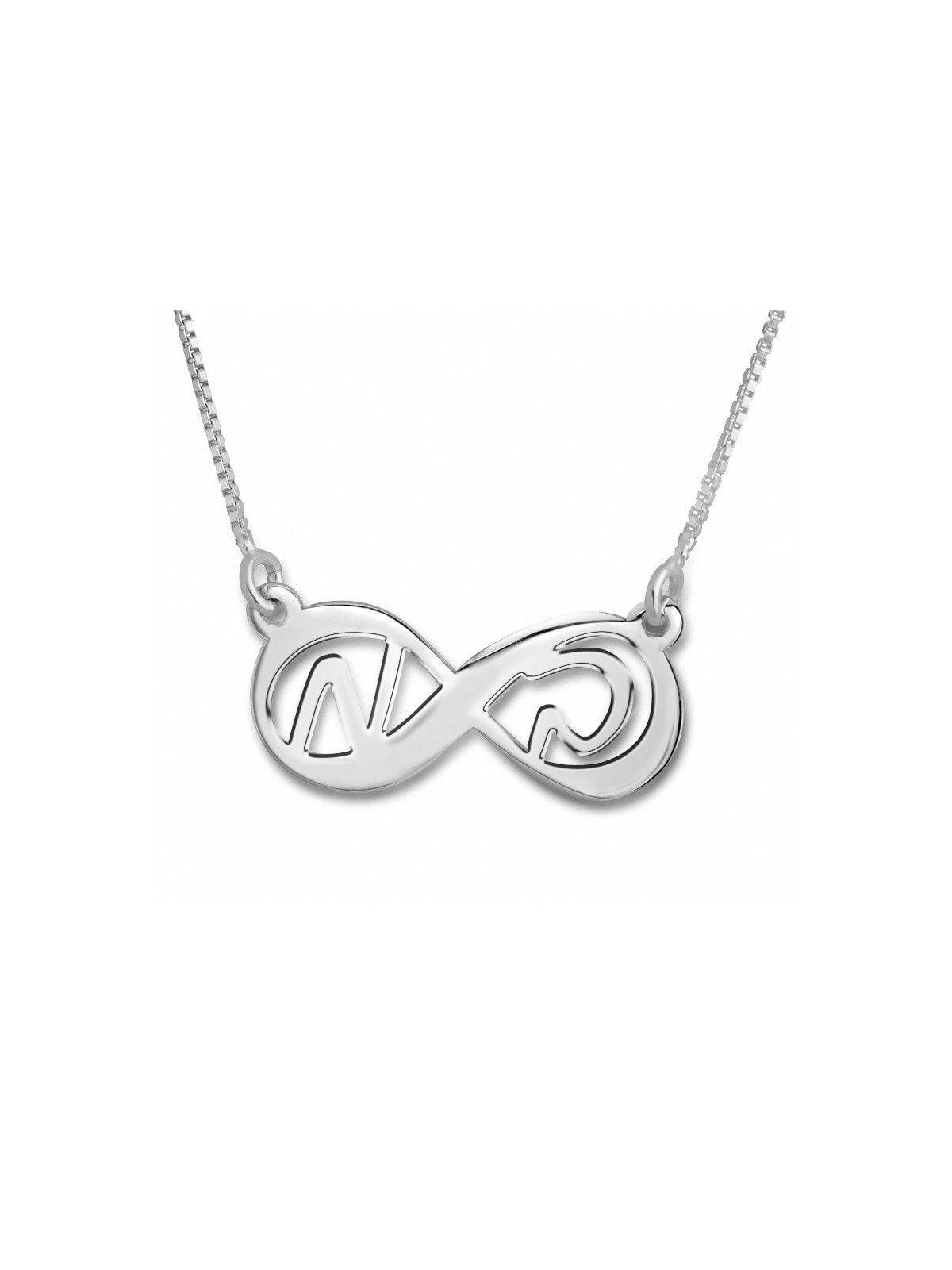 Collier infini en argent sterling avec initiales (hébreu/anglais)