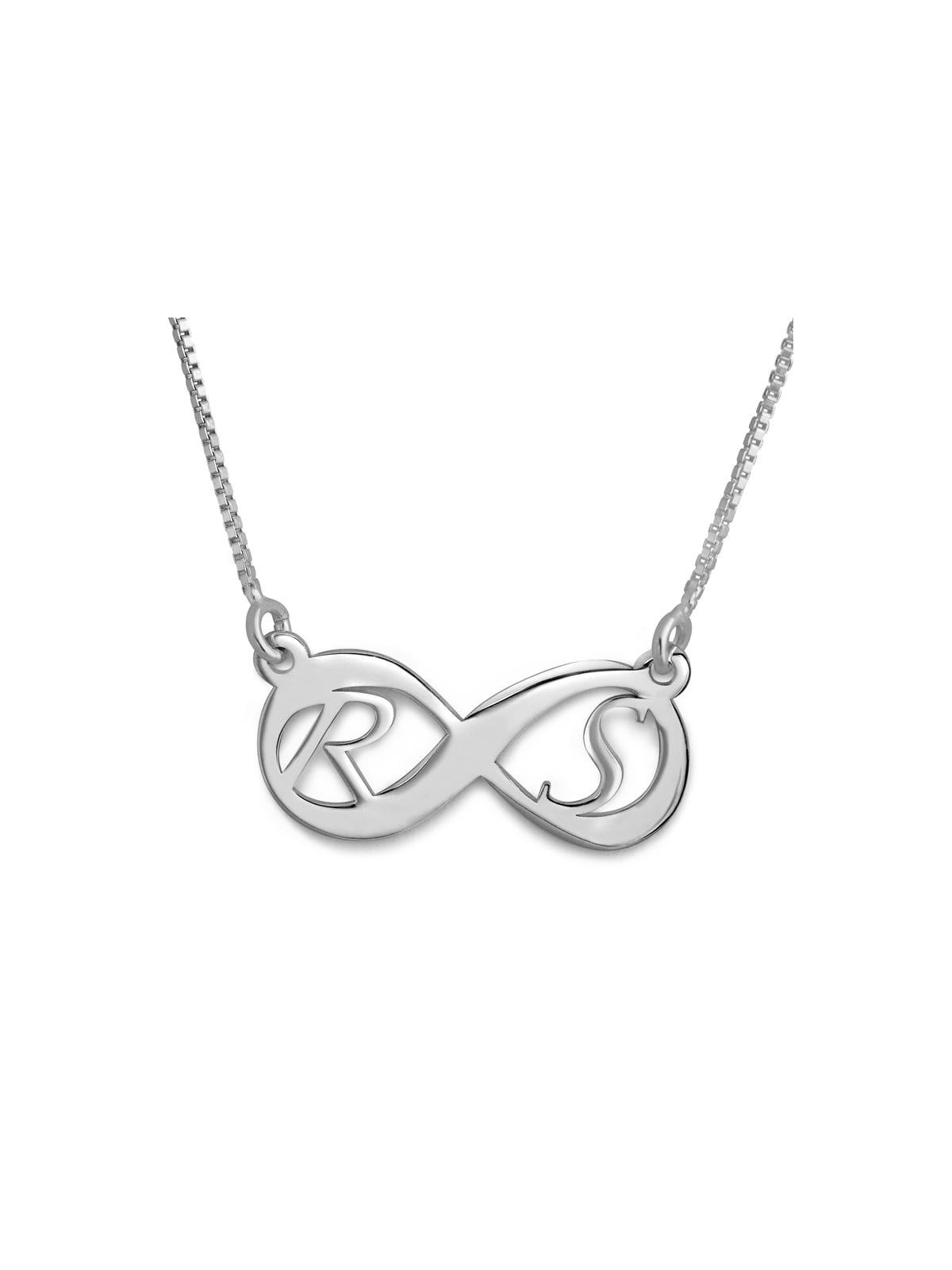 Collier infini en argent sterling avec initiales (hébreu/anglais)