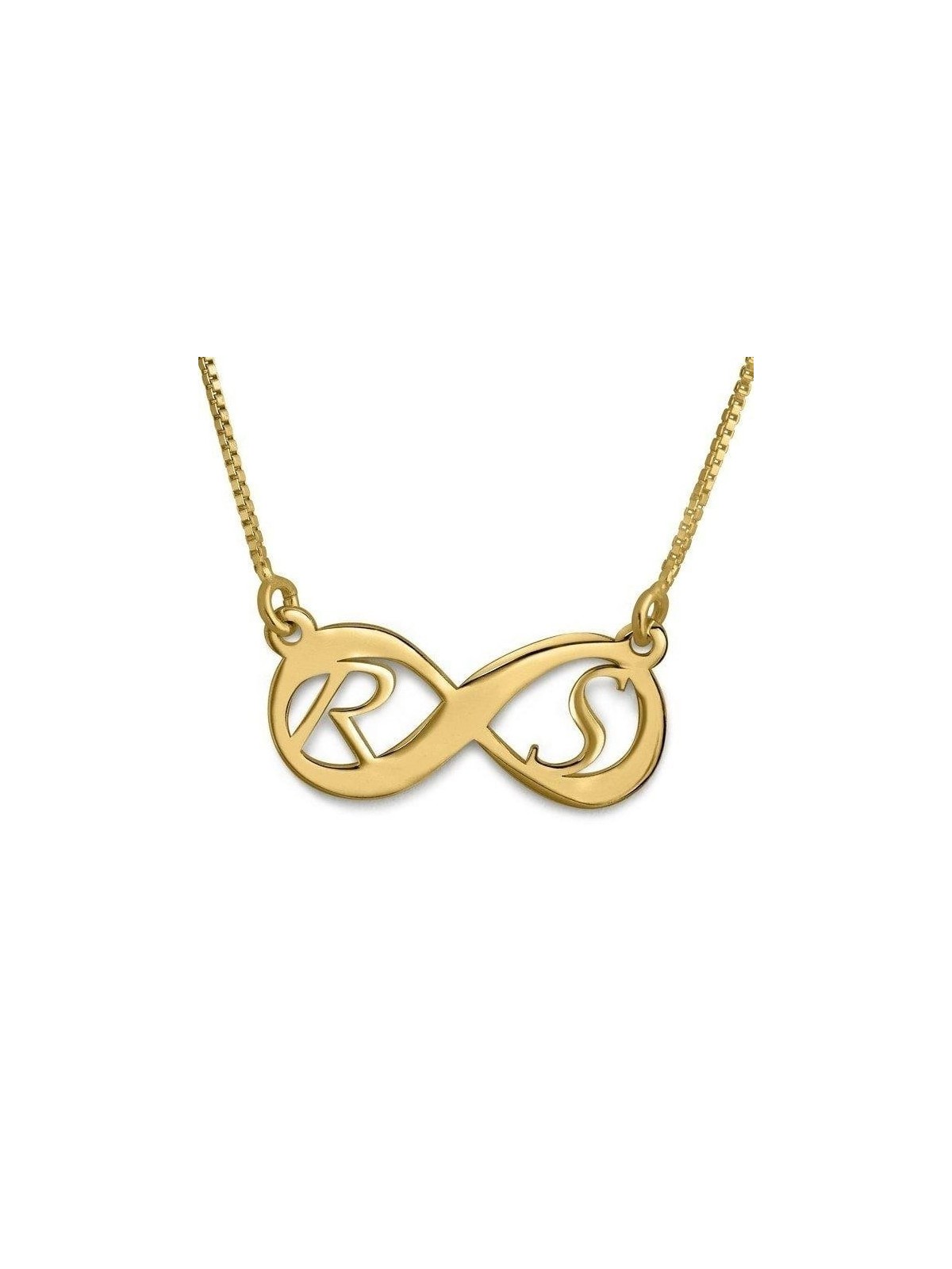 Collier infini en argent sterling avec initiales (hébreu/anglais)