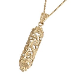 14K Yellow Gold Mezuzah Pendant with Diamonds