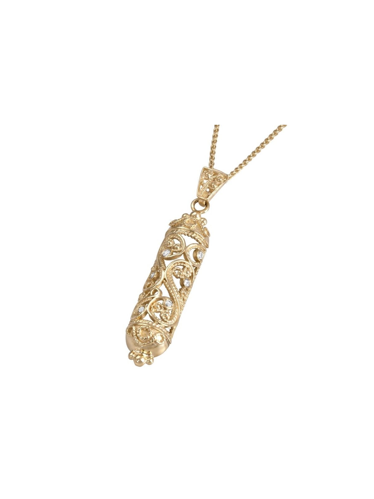 Pendentif Mezouza en or jaune 14 carats avec diamants
