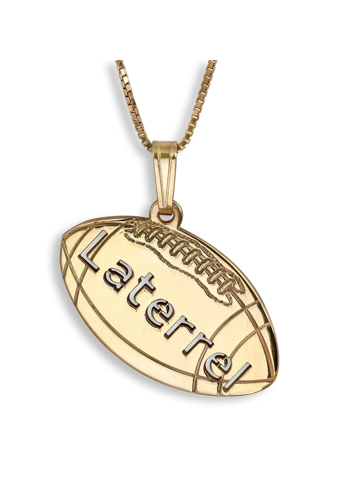 Hebrew Name Necklace - Gold Plated Laser-Cut Football Single Name Engl