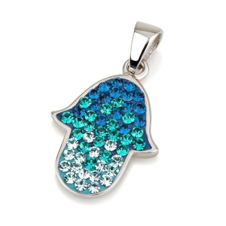 Colored Sterling Silver Hamsa Pendant Necklace with Jerusalem Design