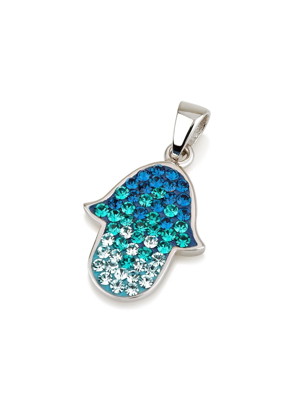 Colored Sterling Silver Hamsa Pendant Necklace with Jerusalem Design