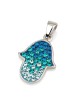 Collier pendentif Hamsa en argent sterling coloré avec motif de Jérusalem