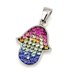 Colored Sterling Silver Hamsa Pendant Necklace with Jerusalem Design