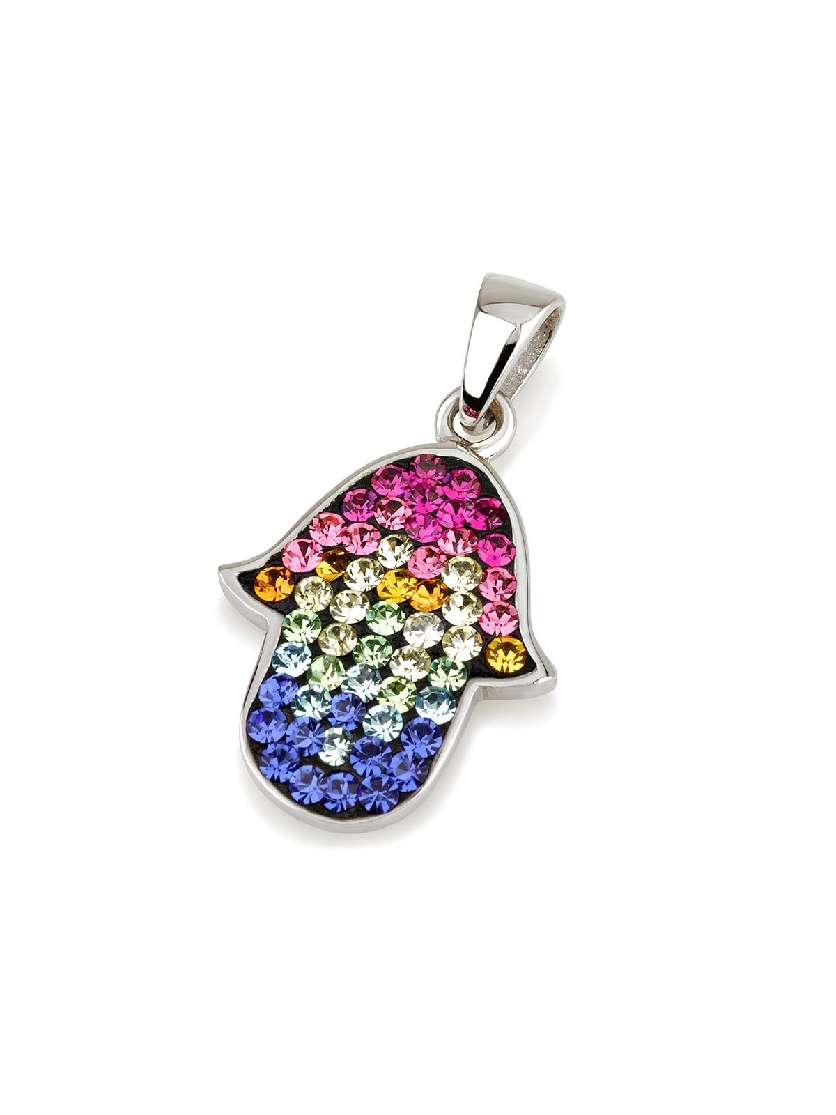 Colored Sterling Silver Hamsa Pendant Necklace with Jerusalem Design