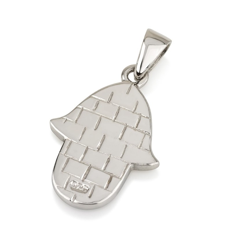 Collier pendentif Hamsa en argent sterling coloré avec motif de Jérusalem
