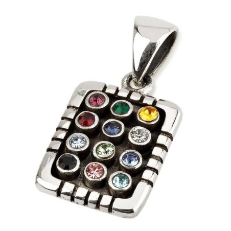 925 Sterling Silver Hoshen Pendant with 12 Multicoloured Round Gemston