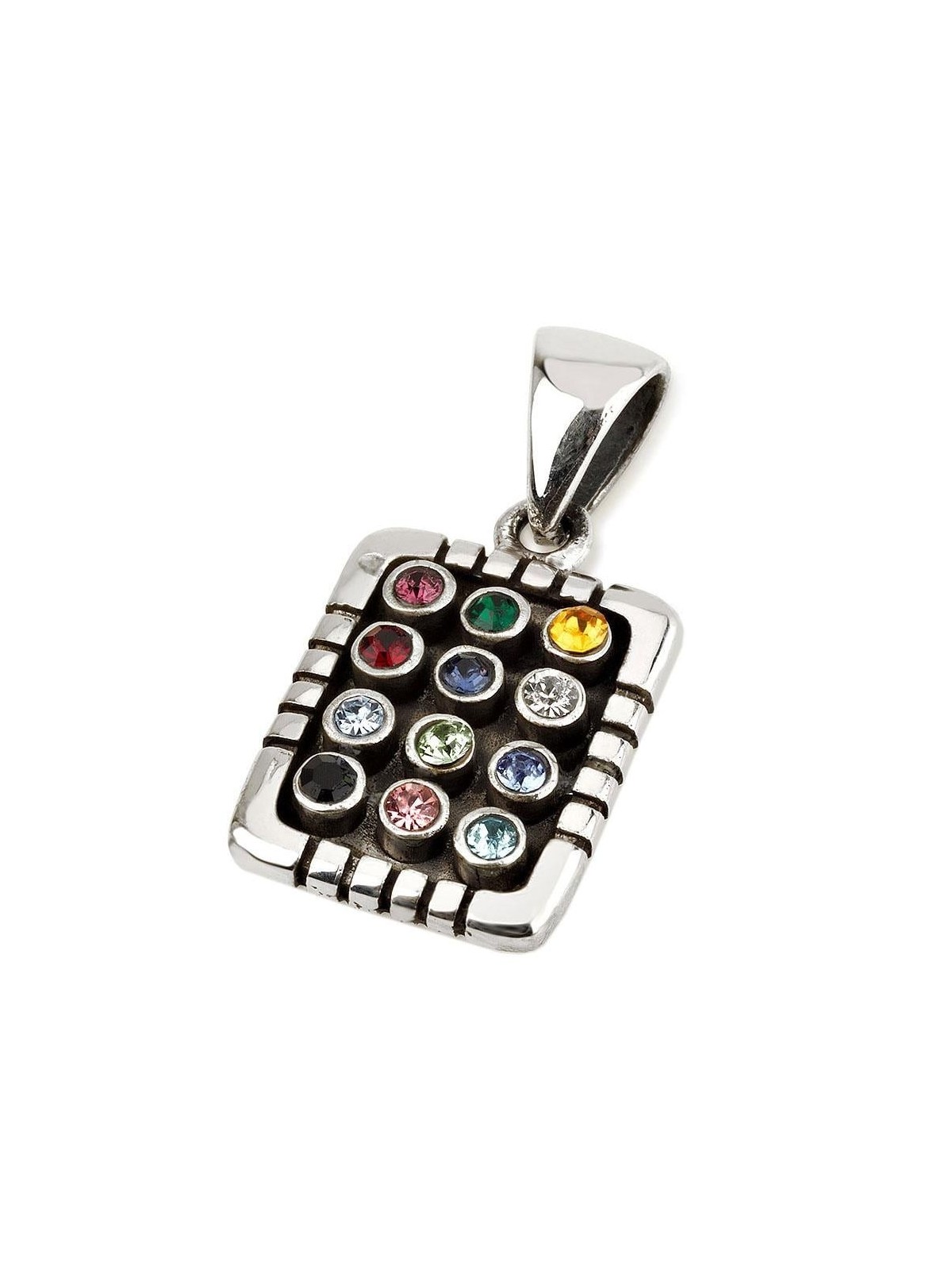 925 Sterling Silver Hoshen Pendant with 12 Multicoloured Round Gemston