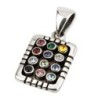 925 Sterling Silver Hoshen Pendant with 12 Multicoloured Round Gemston