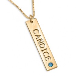 Collier Prénom Barre Verticale Plaqué Or avec Pierre de Naissance