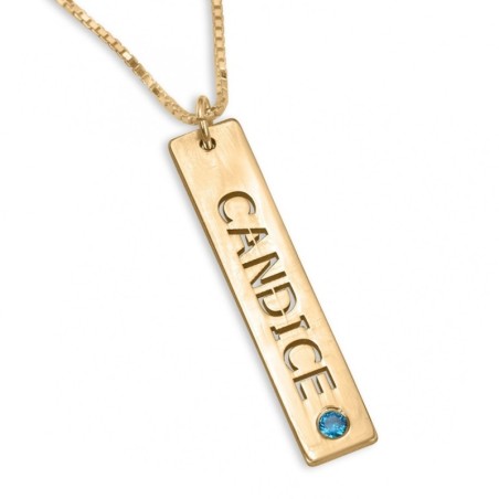 Collier Prénom Barre Verticale Plaqué Or avec Pierre de Naissance