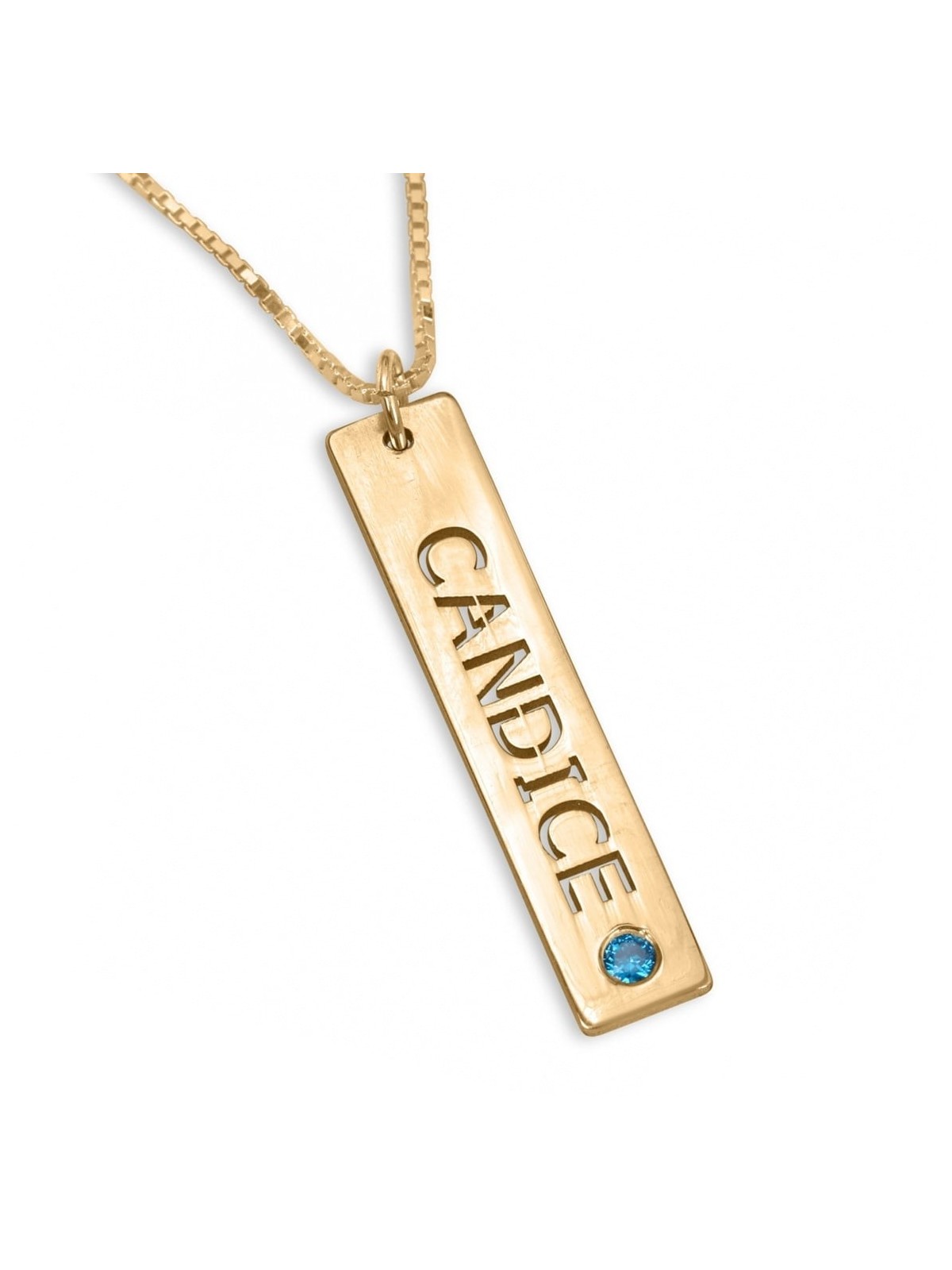 Gold Plated Vertical Bar Name Necklace with Birthstone