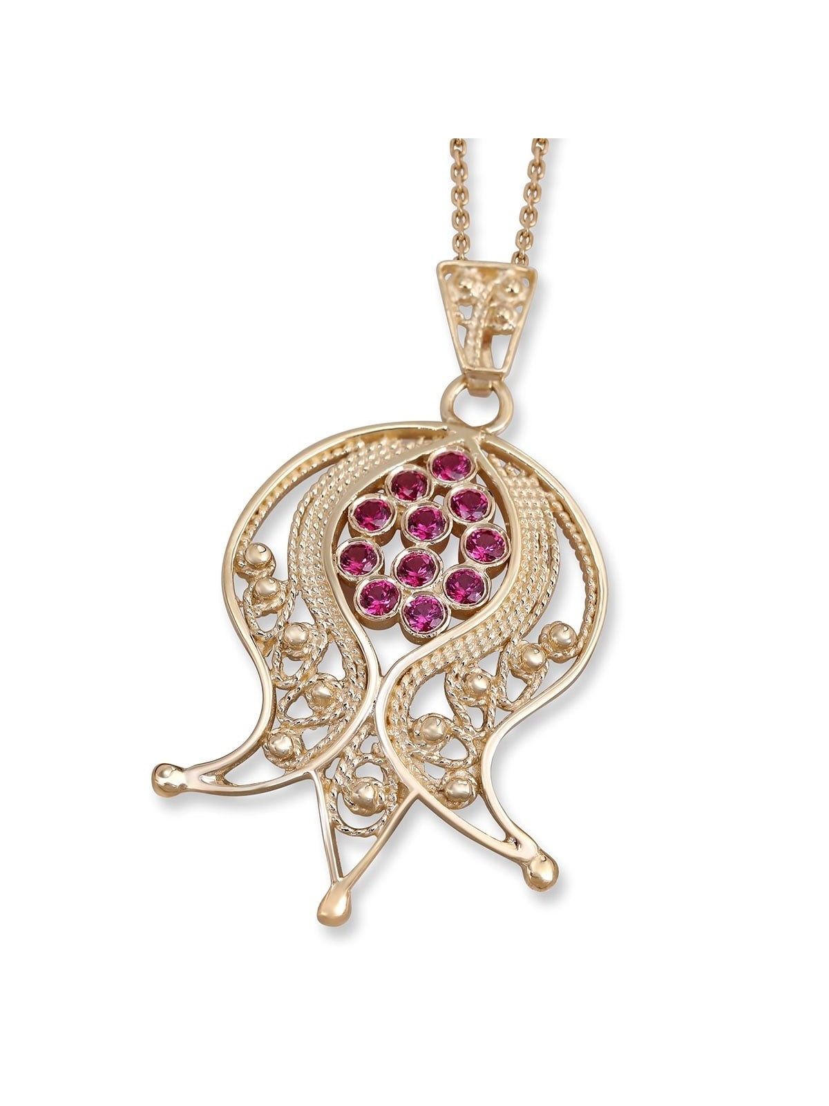 Rafael Jewelry 14K Gold Filigree Pomegranate Ruby Necklace