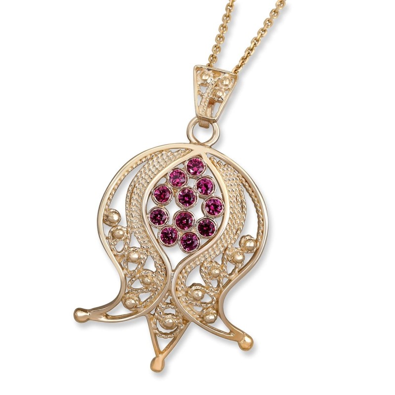 Rafael Jewelry Collier rubis grenade en filigrane en or 14 carats