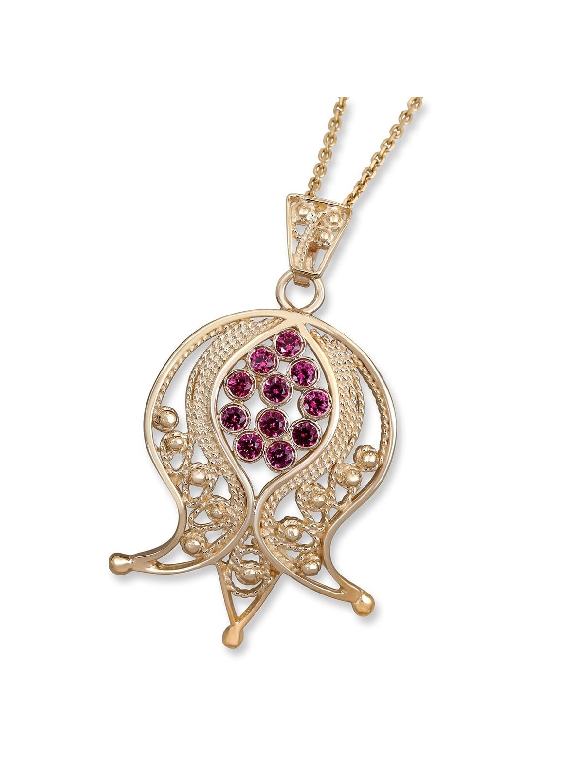 Rafael Jewelry 14K Gold Filigree Pomegranate Ruby Necklace