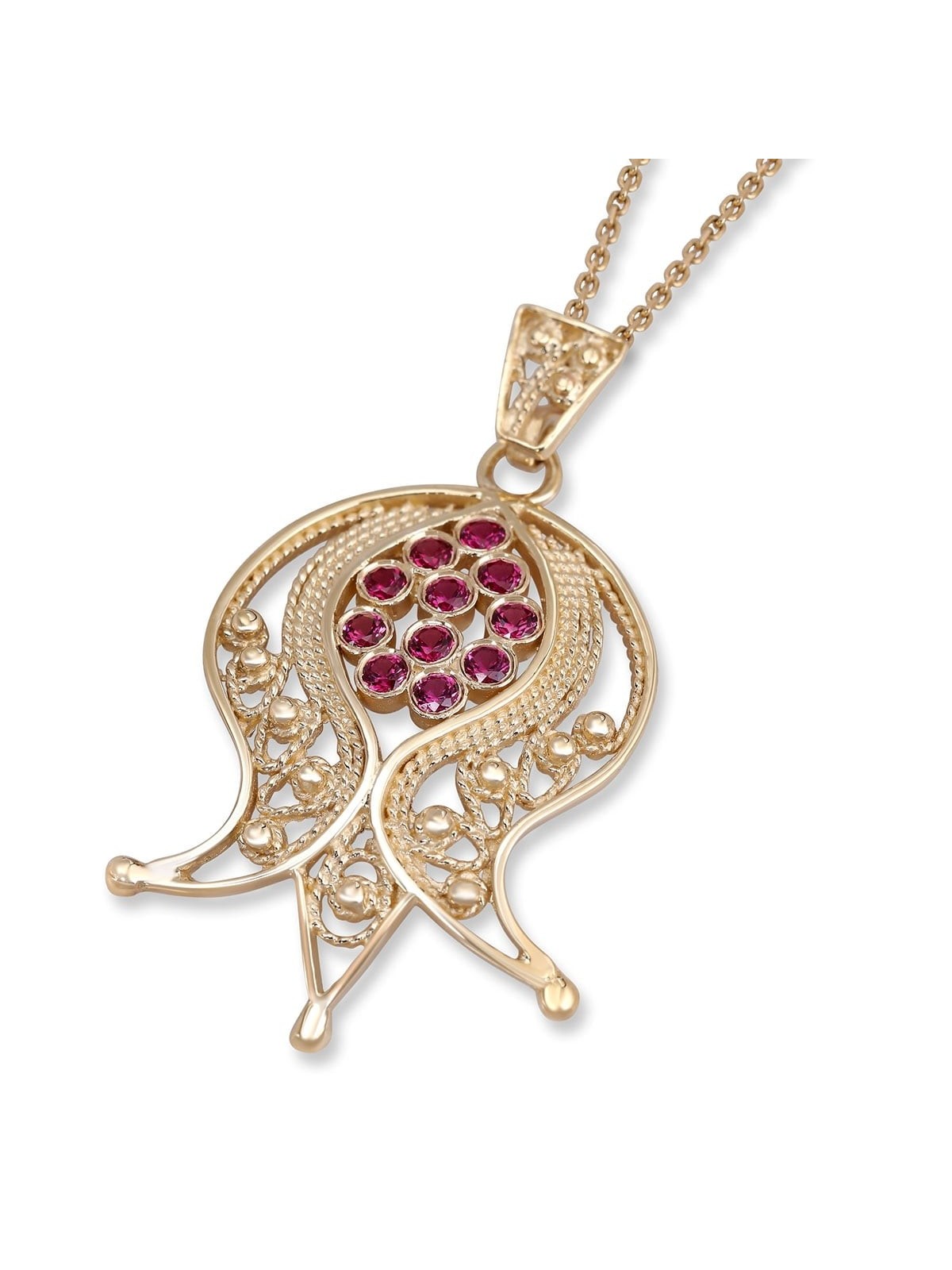 Rafael Jewelry 14K Gold Filigree Pomegranate Ruby Necklace