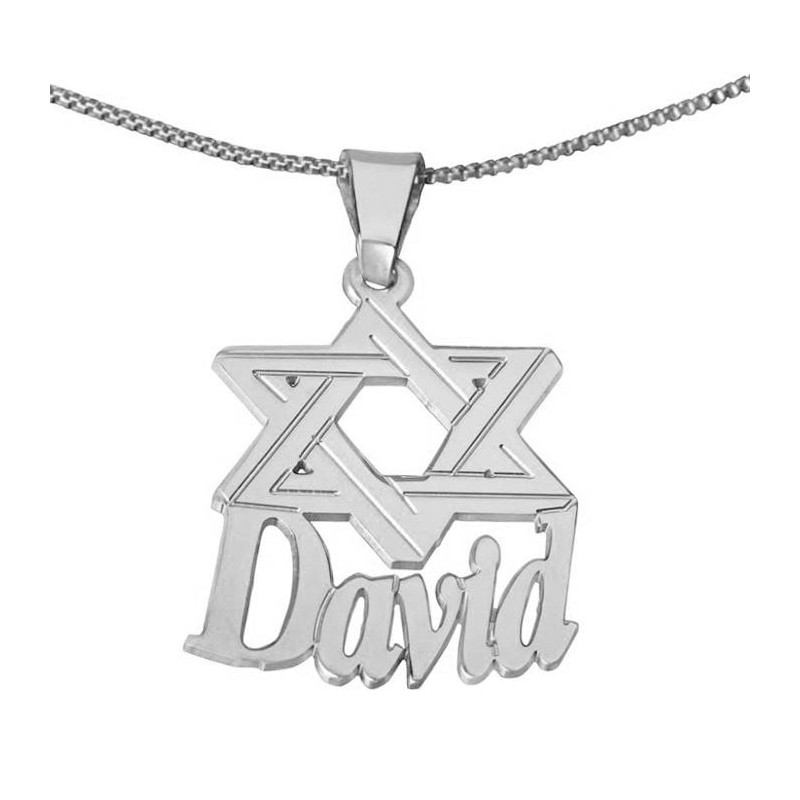 Silver Name Necklace in English with Star of David-Verdana Script