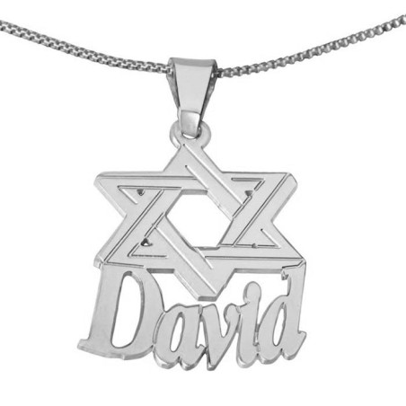 Collier prénom en argent en anglais avec écriture étoile de David-Verdana