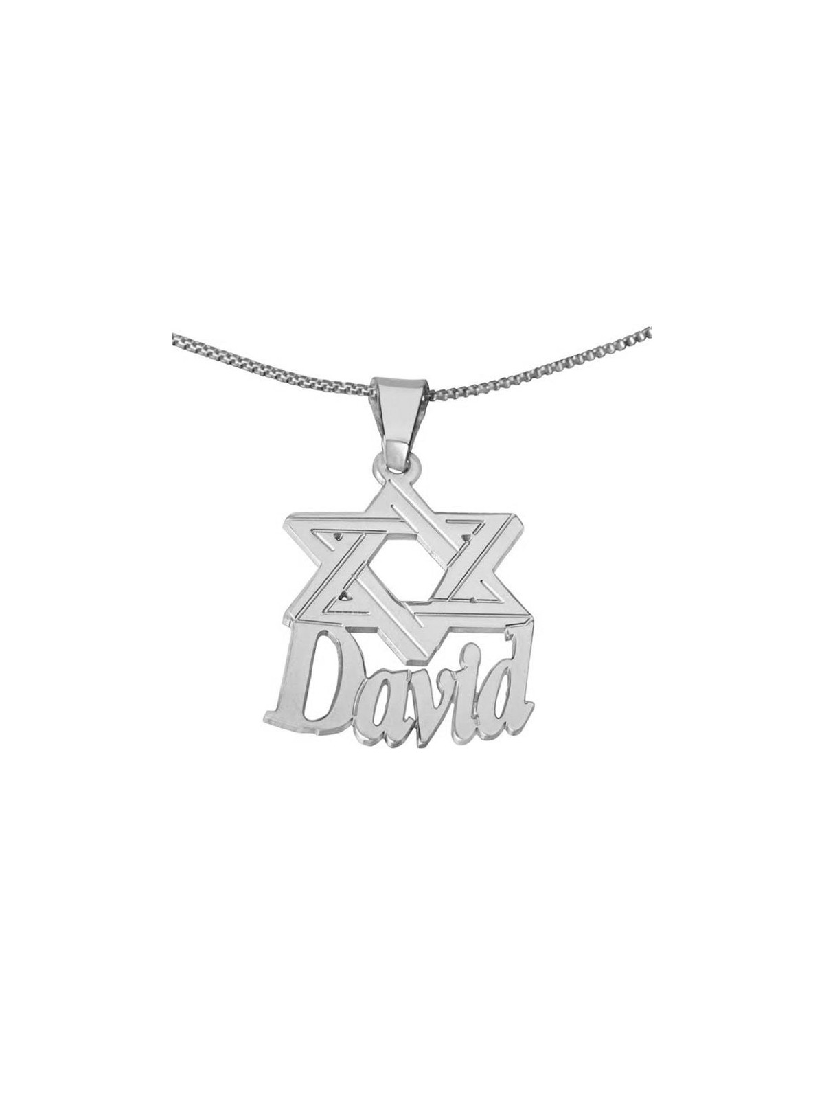 Silver Name Necklace in English with Star of David-Verdana Script