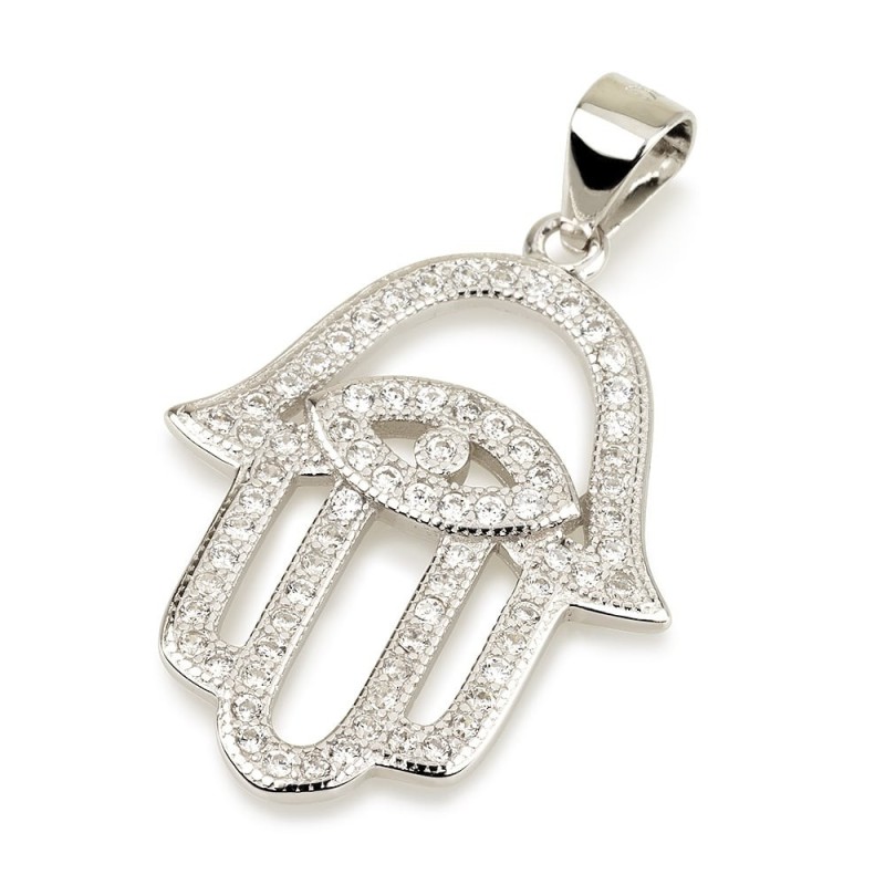Collier pendentif Hamsa en argent sterling et pierre de zircon avec mauvais œil