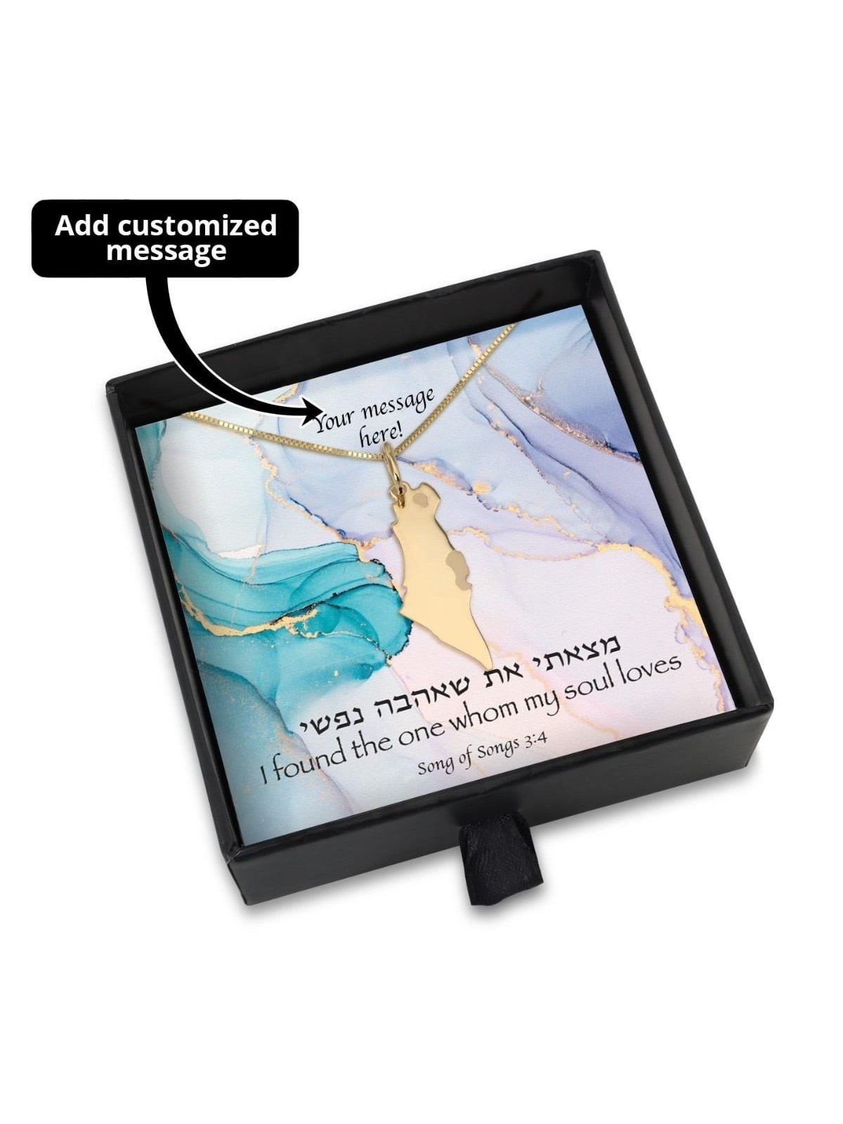 Coffret cadeau Whom My Soul Loves avec collier en or jaune 14 carats Terre d'Israël