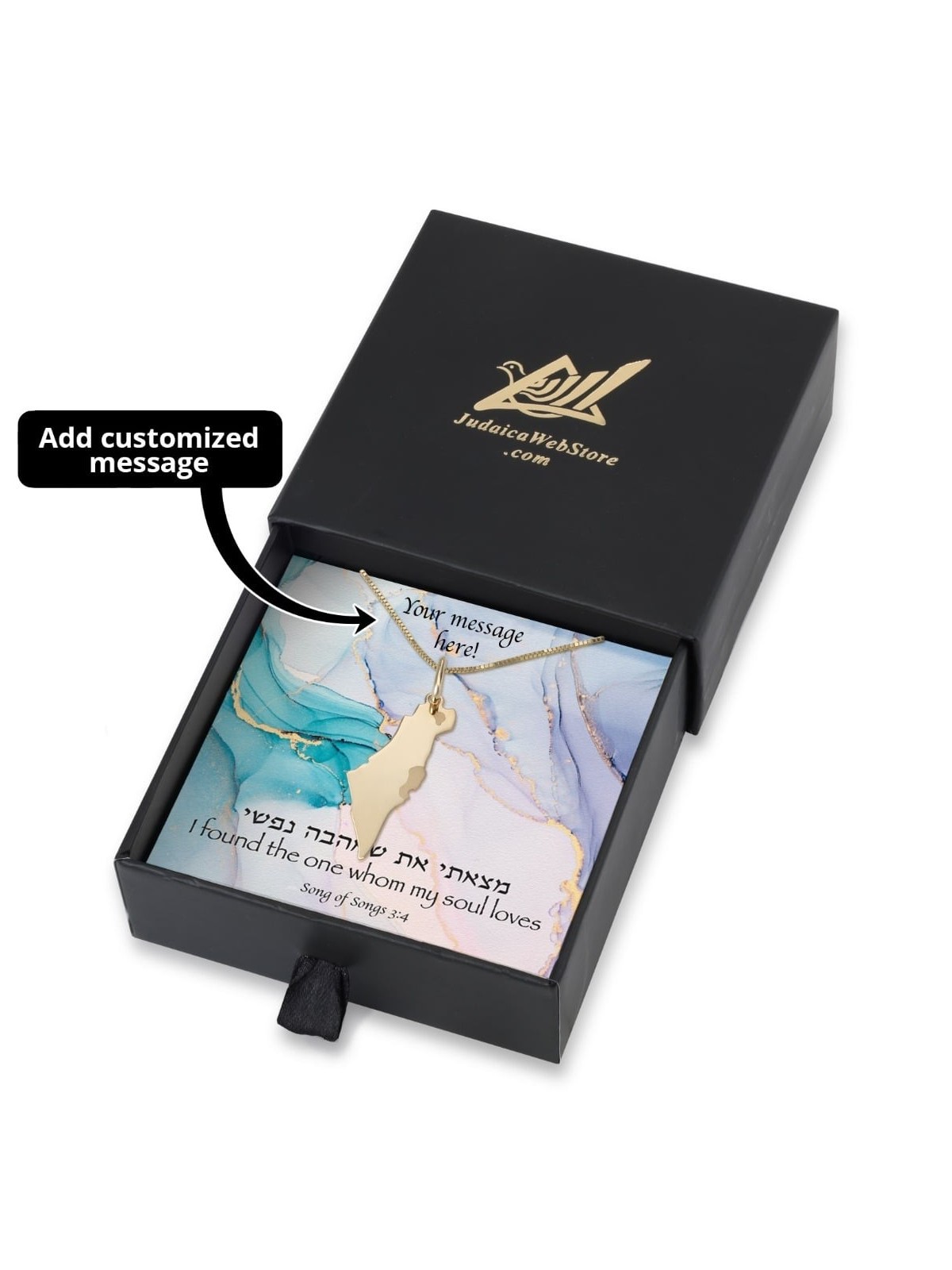 Whom My Soul Loves Gift Box With 14K Yellow Gold Land of Israel Neckla