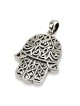 Large Sterling Silver Hamsa Pendant Necklace With Ornate Design