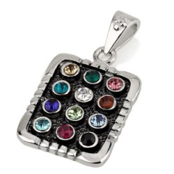 925 Sterling Silver Hoshen Pendant with 12 Round Gemstones
