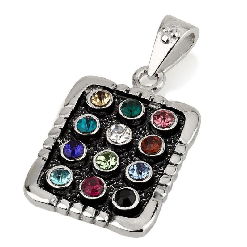 925 Sterling Silver Hoshen Pendant with 12 Round Gemstones